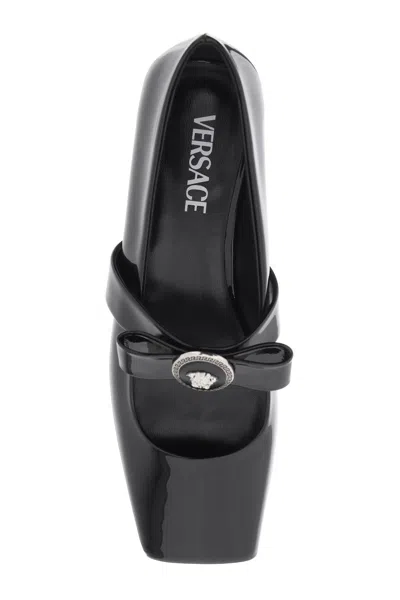 Shop Versace Women's Black Calf Leather Ballerinas For Ss24