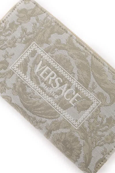 Shop Versace Vintage-inspired Jacquard Long Wallet For Women In Beige