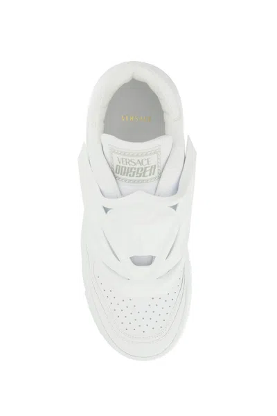 Shop Versace White Leather Slip-on Sneakers For Men | Perforated Toe Caps & Medusa Detail