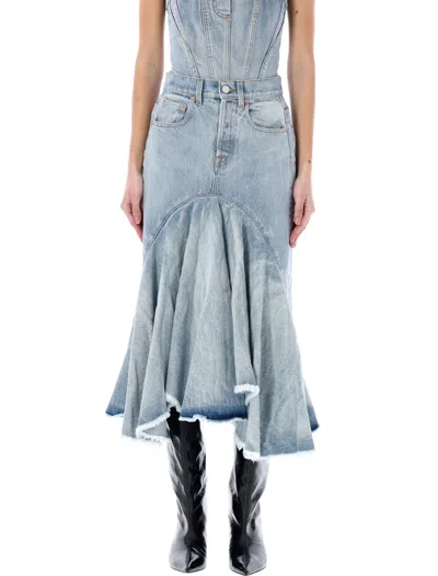 Shop Vetements Flared Denim Midi Skirt For Women In Blue