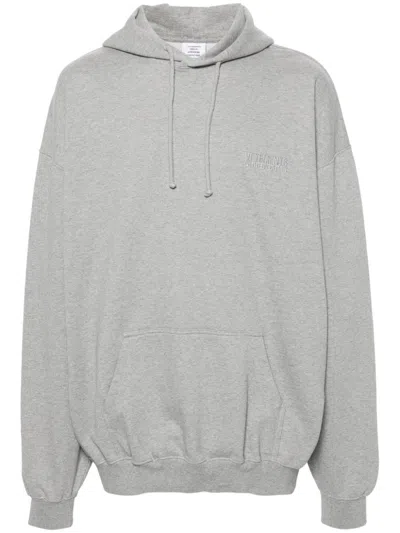Shop Vetements Light Grey Cotton Blend Hoodie With Embroidered Logo And French Terry Lining In Gray