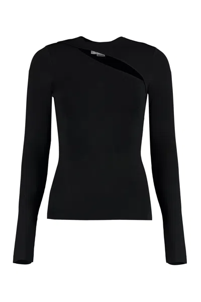 Shop Victoria Beckham Black Cut-out Knit T-shirt For Women