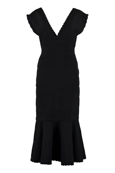 Shop Victoria Beckham Black Flared Dress With Scalloped Hem For Women