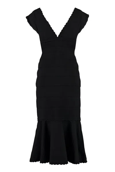 Shop Victoria Beckham Black Flared Dress With Scalloped Hem For Women