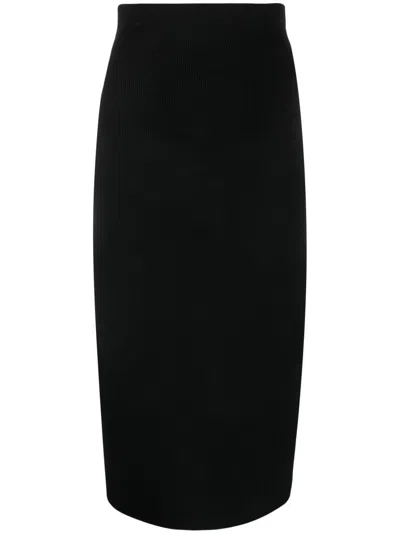 Shop Victoria Beckham Black Ribbed Knit Midi Pencil Skirt For Women
