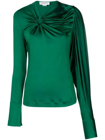 Shop Victoria Beckham Women's Emerald Green Asymmetric Draped Blouse