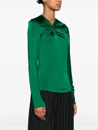 Shop Victoria Beckham Women's Emerald Green Asymmetric Draped Blouse