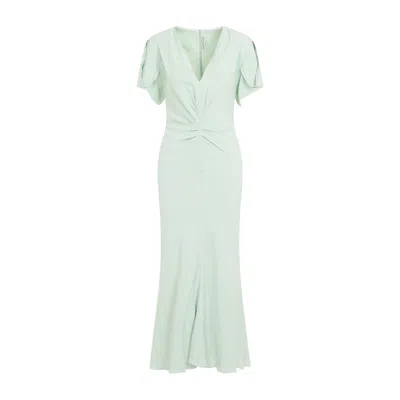 Shop Victoria Beckham Midi Viscose Dress With Gathered Front Detail In Green