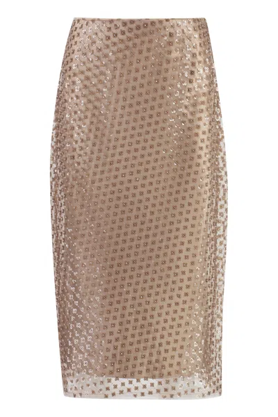 Shop Vince Floral Sequin Skirt In Tan