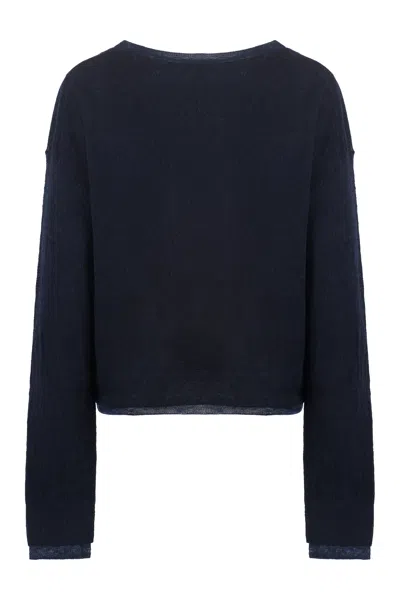 Shop Vince Navy Long Sleeve Crew-neck Sweater In Blue