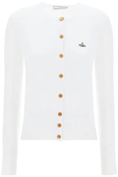 Shop Vivienne Westwood Bea Cardigan With Logo Embroidered In White