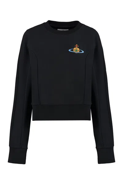 Shop Vivienne Westwood Black Cotton Crew-neck Sweatshirt With Ribbed Edges For Women