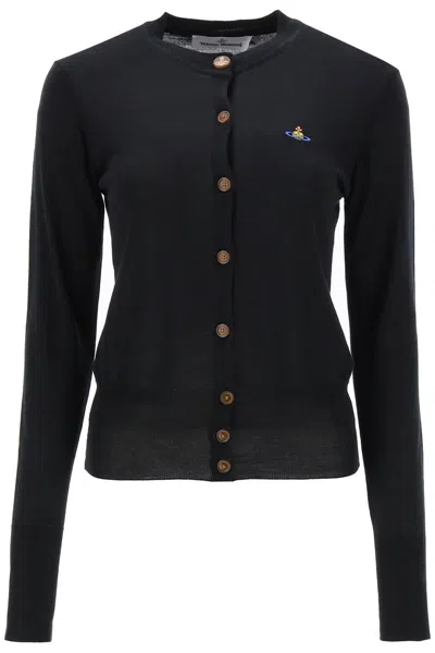 Shop Vivienne Westwood Black Crew-neck Cardigan With Embroidered Logo For Women