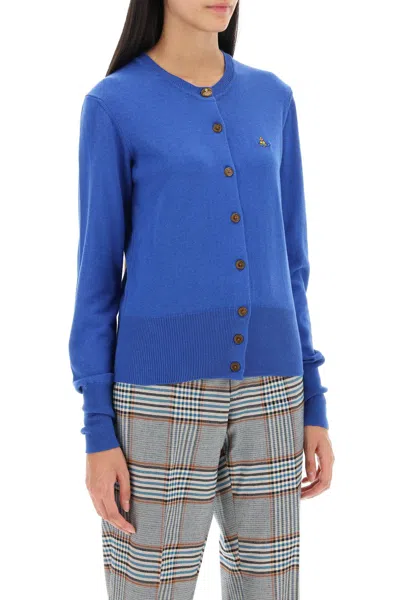 Shop Vivienne Westwood Blue Cozy Knit Cardigan With Logo Detail For Women