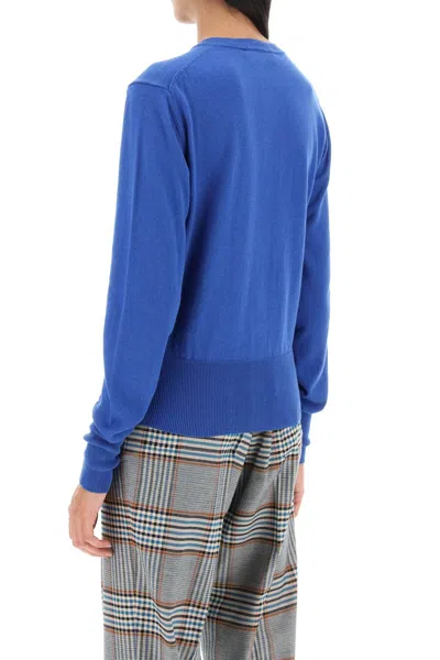 Shop Vivienne Westwood Blue Cozy Knit Cardigan With Logo Detail For Women