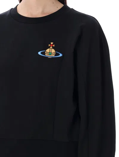 Shop Vivienne Westwood Cropped Black Cotton Sweatshirt With Maxi Orb Embroidery