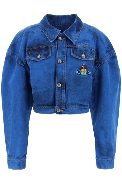 Shop Vivienne Westwood Blue Oversized Cropped Denim Boxer Jacket For Women