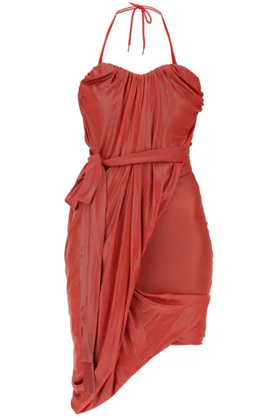 Shop Vivienne Westwood Draped Red Mini Dress With Sweetheart Neckline And Asymmetrical Hem