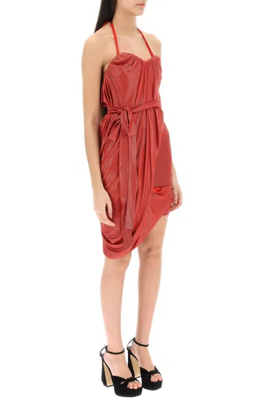 Shop Vivienne Westwood Draped Red Mini Dress With Sweetheart Neckline And Asymmetrical Hem