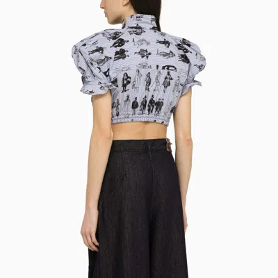 Shop Vivienne Westwood Multicolor Printed Cotton Top With Structured Shoulders And Bow Detail