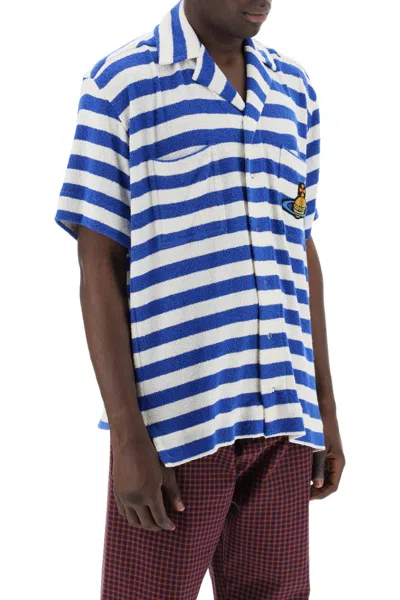 Shop Vivienne Westwood Striped Knit Camp Shirt For Men In White