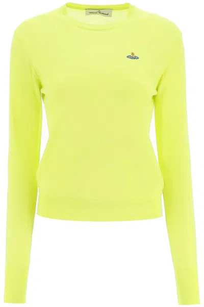 Shop Vivienne Westwood Yellow Women's Sweater With Iconic Orb Embroidery