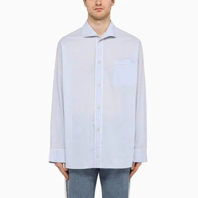 Shop Wales Bonner Men's Light Blue Long-sleeved Shirt With Logo, Ss24 Collection