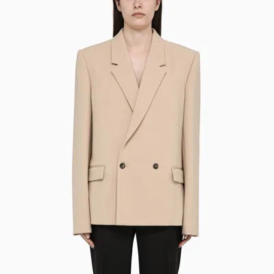 Shop Wardrobe.nyc Elegant Beige Wool Double-breasted Jacket For Women In Brown