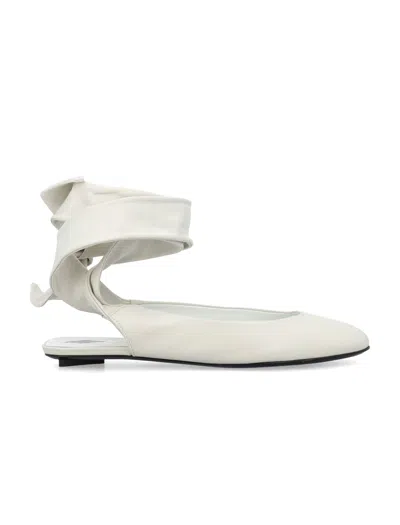 Shop Attico Nappa Leather Women's Black Flats With Logo Heel And Round Toe In White