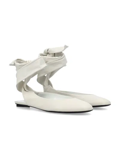 Shop Attico Nappa Leather Women's Black Flats With Logo Heel And Round Toe In White
