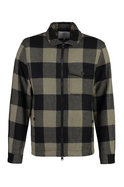 Shop Woolrich Green Wool Blend Overshirt With Fleece Lining For Men
