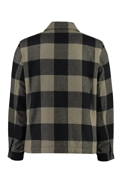 Shop Woolrich Green Wool Blend Overshirt With Fleece Lining For Men