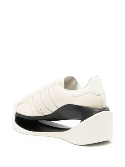 Shop Y-3 Cream White And Black Leather Sneakers With Signature Monofilament Detail For Women In Tan