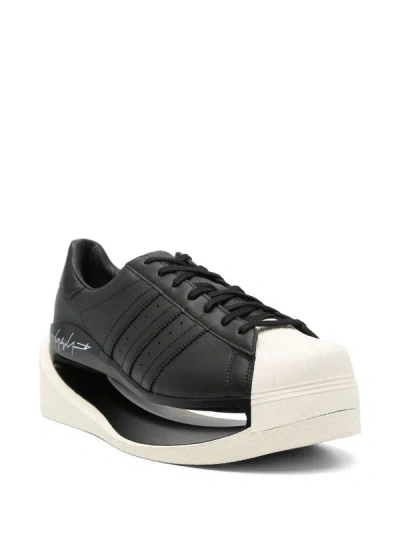 Shop Y-3 Men's Black Leather Sneakers With Contrasting Toecap And Logo Detail