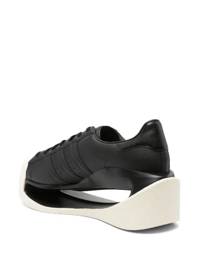 Shop Y-3 Men's Black Leather Sneakers With Contrasting Toecap And Logo Detail