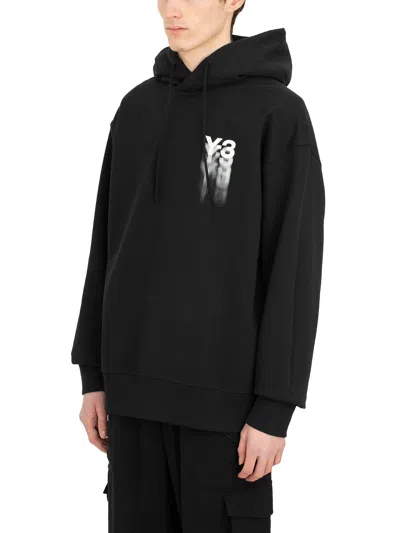 Shop Y-3 Men's Black Logo Sweatshirt With Hood And Front Pocket