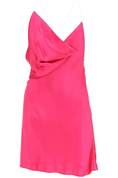 Shop Y/project Satin Short Slip Dress With Draped Detail And Thin Straps In Fuchsia