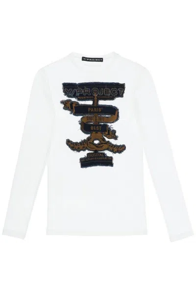 Shop Y/project Men's White Mesh Long Sleeve T-shirt With Paris' Best Logo Patch