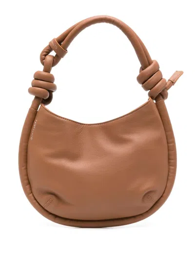 Shop Zanellato Camel Brown Leather Handbag With Knot Detailing For Women In Beige