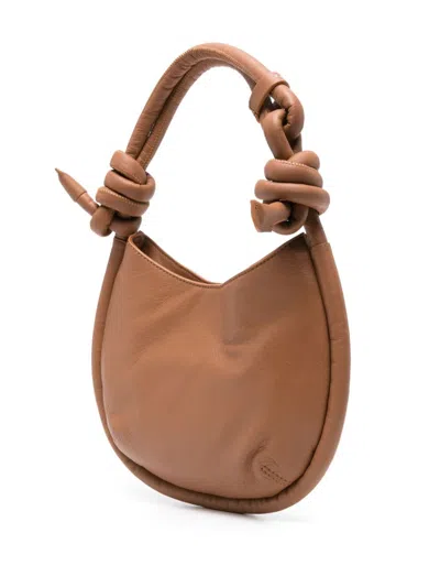 Shop Zanellato Camel Brown Leather Handbag With Knot Detailing For Women In Beige