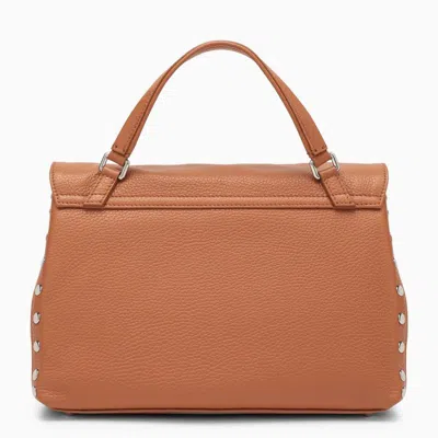Shop Zanellato Brown Leather Handbag With Striped Fabric Strap And Double Swivel Closure In Orange