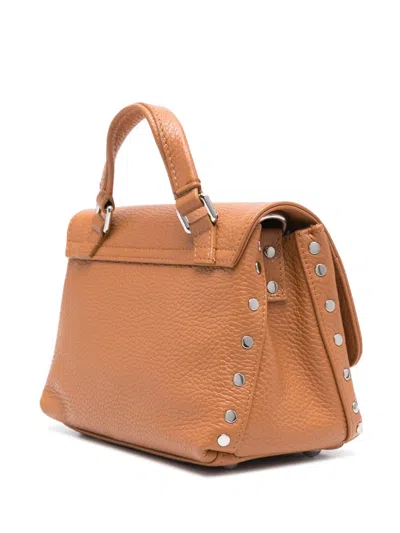 Shop Zanellato Brown Leather Handbag With Grained Texture And Silver-tone Hardware For Women