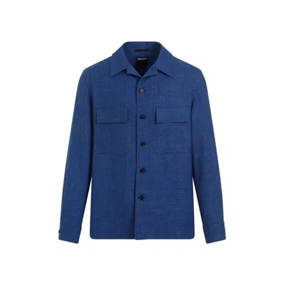 Shop Zegna Luxurious Men's Navy Cashmere-linen Shirt For Ss24 In Blue