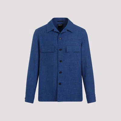 Shop Zegna Luxurious Men's Navy Cashmere-linen Shirt For Ss24 In Blue