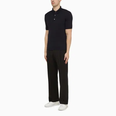 Shop Zegna Navy Blue Short Sleeves Polo Shirt