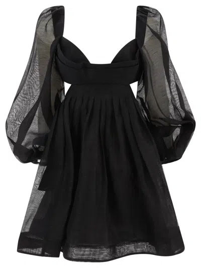 Shop Zimmermann Black Linen Silk Bralette Dress For Women Ss24