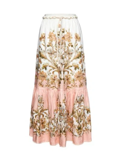 Shop Zimmermann Chintz Floral Print Linen Midi Skirt In Pink