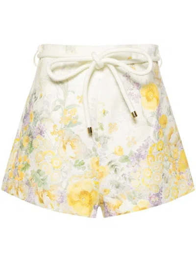 Shop Zimmermann Harmony Floral Print Linen Shorts In Beige