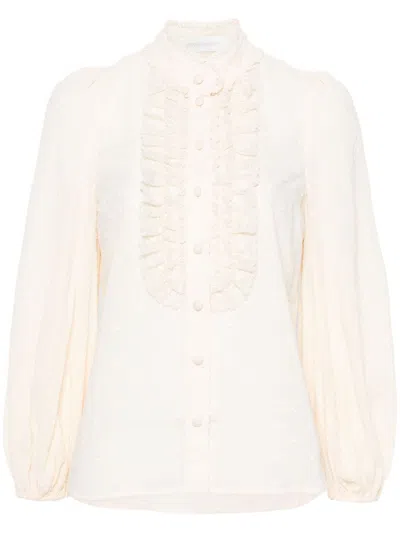 Shop Zimmermann Cream White Polka Dot Embroidered Cotton Blouse For Women In Beige