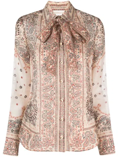 Shop Zimmermann Stunning Crba Silk And Linen Shirt For Women In Tan